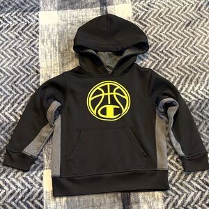 Champion Kids Black Hoodie with Neon Yellow Logo